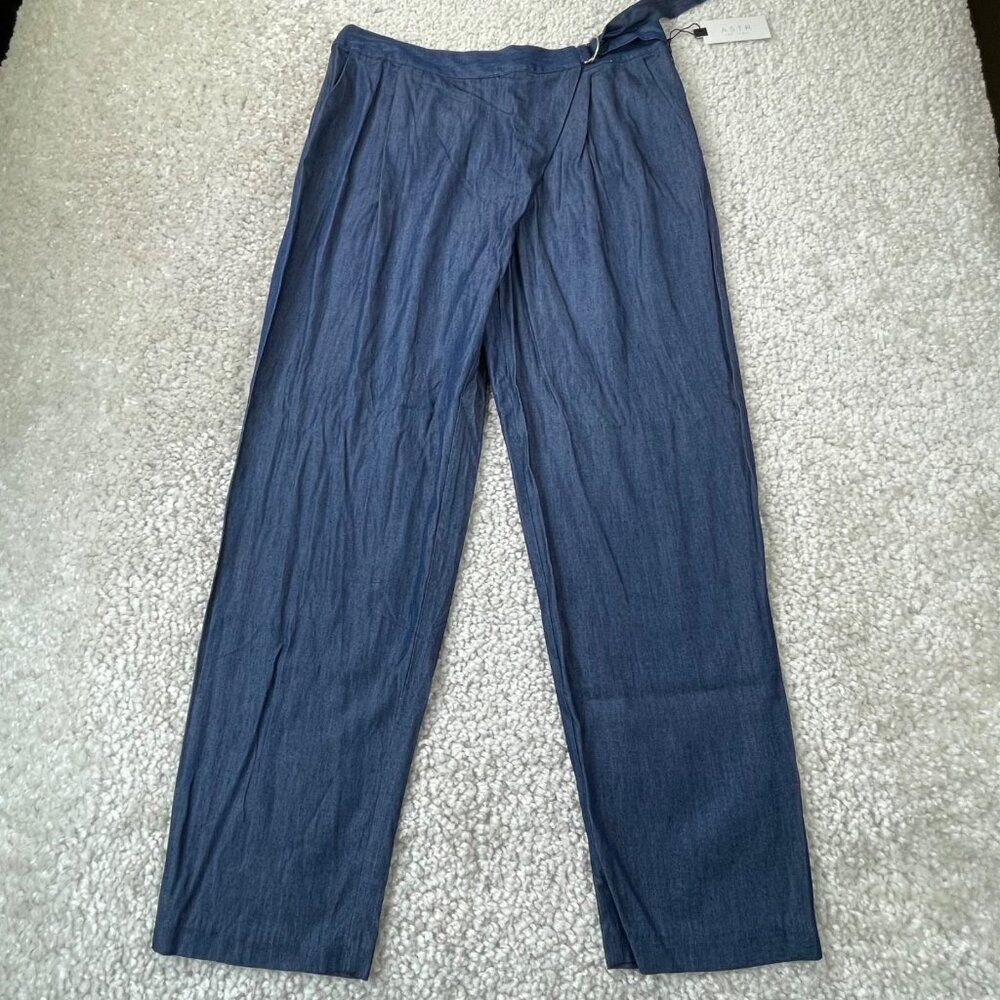 ASTR The Label Blue Chambrey Wrap Front Pants Womens Large